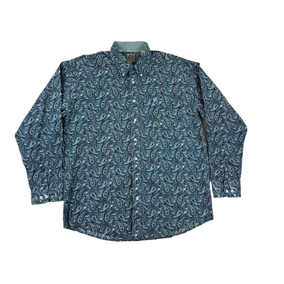 Cinch Country Blue Paisley Button Down Long Sleeve‎ Men Shirt Sz L - Picture 1 of 6